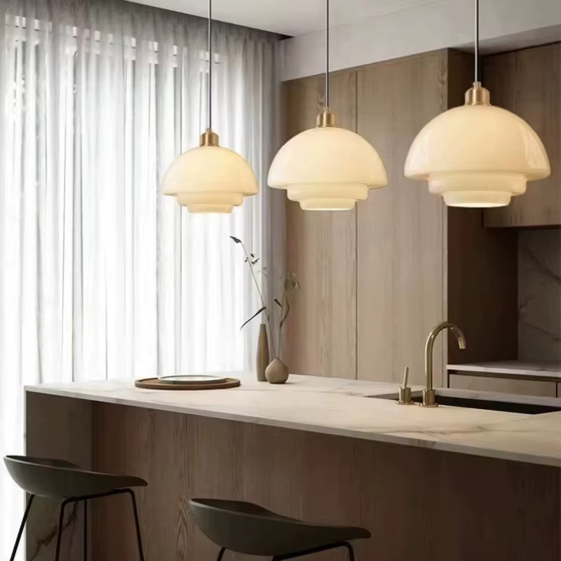 ASCELINA Pendelleuchte Nordic Creme Wind aus Glas und Metall in Weiß mit E27 Fassung für Küche und Esszimmer - Bild 2