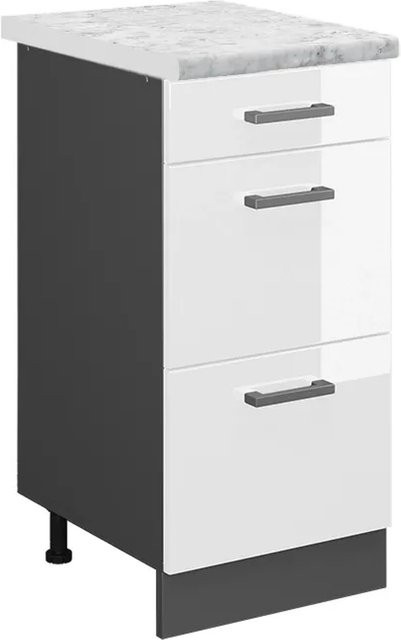 Vicco R-Line Schubladenschrank für die Küche in Weiß Hochglanz mit Marmor-Optik, Breite: 40 cm - Bild 1