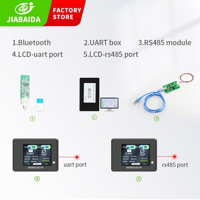 JBD Bluetooth Modul mit UART RS485 LCD Displayer für Lithium-Batterie Smart BMS 3S-20S mit Kommunikationsfunktion - Bild 1
