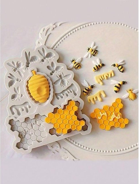 Silikonform Chenxiaogang mit Bienen- und Wabenmotiven in Grau für Schokolade, Gelee und Eiswürfel mit Antihaft-Beschichtung - Bild 1
