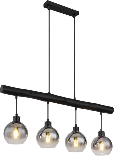 Globo Pendelleuchte Moitas 4-flammig Schwarz Matt, Glas und Holz, B/T/H: 15 x 85 x 120 cm - Bild 1