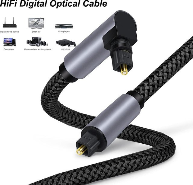 Jiansu Digitales Optisches Audiokabel Toslink SPDIF Koaxialkabel 5.1 in Schwarz mit 90 Grad Winkel für Blu-ray-Player, Xbox und Soundbar - Bild 1