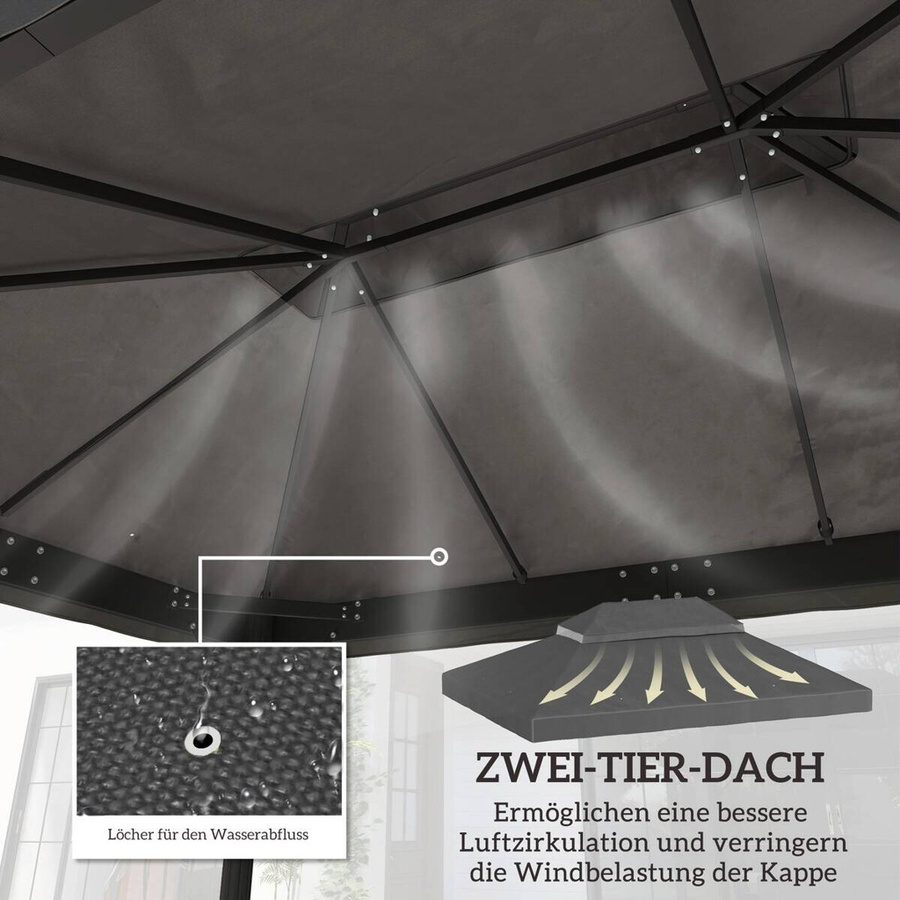 Outsunny Ersatzdach für Pavillon aus Polyester, wasserdicht und UPF 50+, Dunkelgrau, B/T: 300 x 400 cm - Bild 6