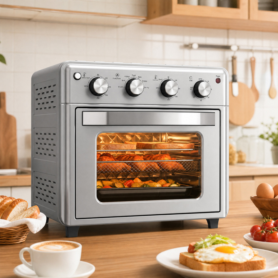 HOMCOM Multifunktionaler elektrischer Tischofen als Mini-Backofen und Heißluftfritteuse mit 30 L Volumen, 1600 W Leistung, 7 Heizmodi, Timer und einstellbarer Temperatur, Silber, B/T/H: 43 x 39 x 39 cm - Bild 2