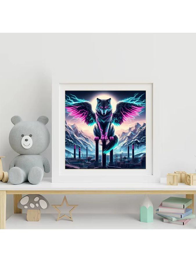 EverShine Diamant-Stickerei DIY-Set Wolf mit Flügeln als Mosaik-Strass-Malerei in Multicolour, Breite: 20 cm, Höhe: 20 cm - Bild 3