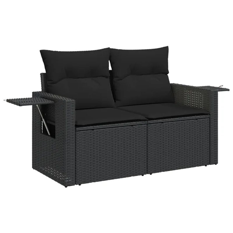 vidaXL 14-teilige Garten-Sofagarnitur in U-Form aus Polyrattan und Akazienholz mit Kissen in Schwarz - Bild 4