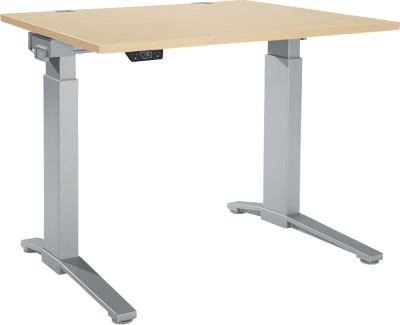 Schäfer Shop Genius ERGOSTYLE S Schreibtisch, elektrisch höhenverstellbar, Rechteck, C-Fuß, Farbe: Ahorn/weißaluminium, B: 120 cm, T: 80 cm, H: 71,5-118,2 cm - Bild 1