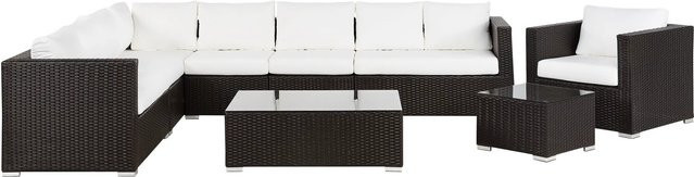 Beliani Lounge Set XXL aus Polyrattan in Dunkelbraun mit Polsterkissen, B/T/H: 220 x 325 x 65 cm - Bild 1