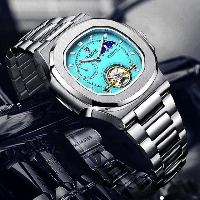 LIGE Armbanduhr Automatik, Edelstahl, Blau, Herren - Bild 1
