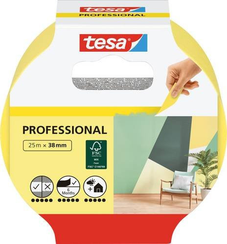 tesa Malerband Professional Precision Indoor Kreppband Gelb, B: 38 mm, L: 25 m - Bild 1