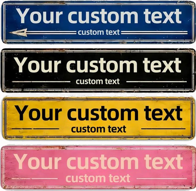 Personalisierbares Metall-Straßenschild von CQDM DECOR im Vintage-Design, mehrfarbig, B: 40,6 cm, H: 10,2 cm - Bild 1