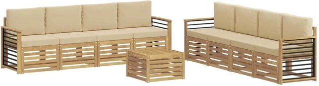 vidaXL Sofagarnitur mit 9 Kissen aus Akazienholz und Polyester in Weiß und Beige - Bild 1