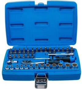 BGS Steckschlüssel-Satz Gear Lock aus Chrom-Vanadium mit 1/4 Zoll Antrieb, 39-teilig, Blau - Bild 1