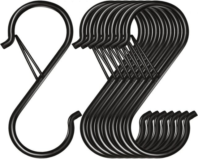 HUILV S-Haken aus Metall in Schwarz mit Sicherheitsverschluss zum Aufhängen von Küchenutensilien, Pfannen und Kleidung - Bild 1
