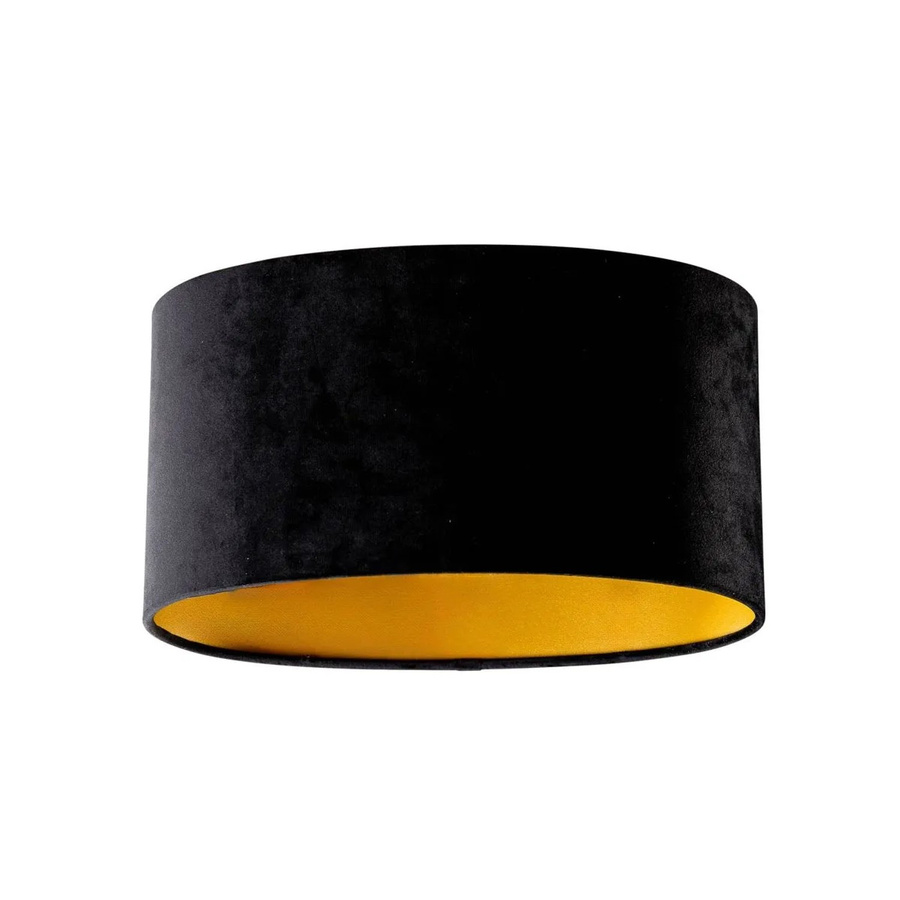 QAZQA Samtlampenschirm Schwarz Oval mit Gold/Messing Details für E27 - Bild 2