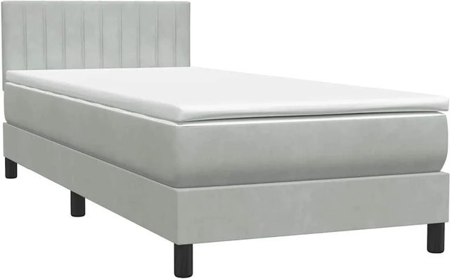 vidaXL Boxspringbett mit Matratze in Hellgrau aus Samt, Hybrid-Design mit Taschenfederkern, B/T/H: 90 x 223 x 78 cm - Bild 1