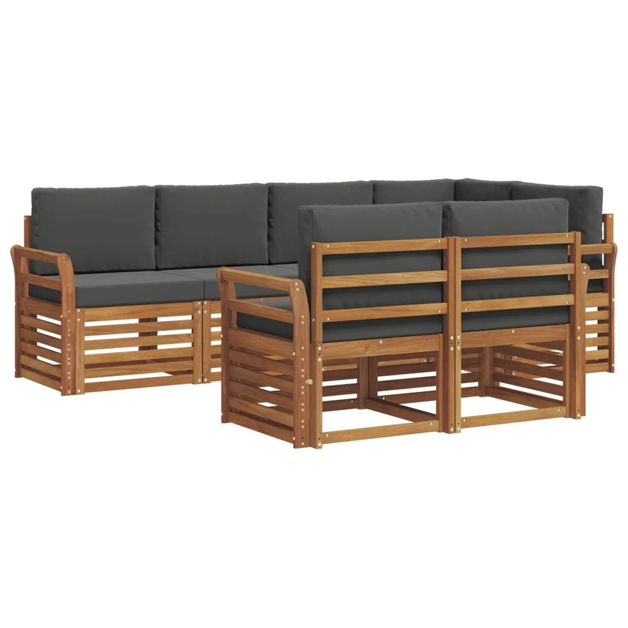 vidaXL Sofagarnitur 7-teilig aus Massivholz Akazie in Natur und Anthrazit mit L-Form und Kissen - Bild 2