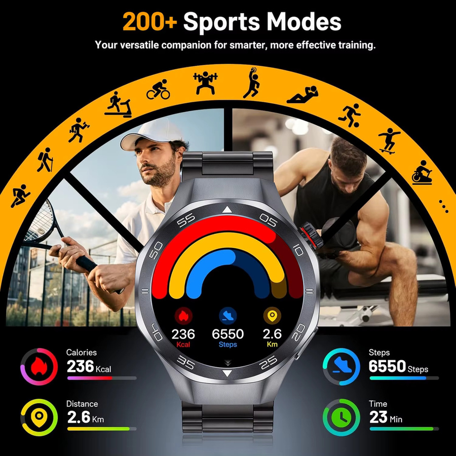 GUHUAVMI WATCH 6 PRO Smartwatch Globale Edition in Schwarz mit AMOLED Saphirglas-Bildschirm, GPS, Kompass und Bluetooth-Anruffunktion, 3ATM wasserdicht - Bild 5