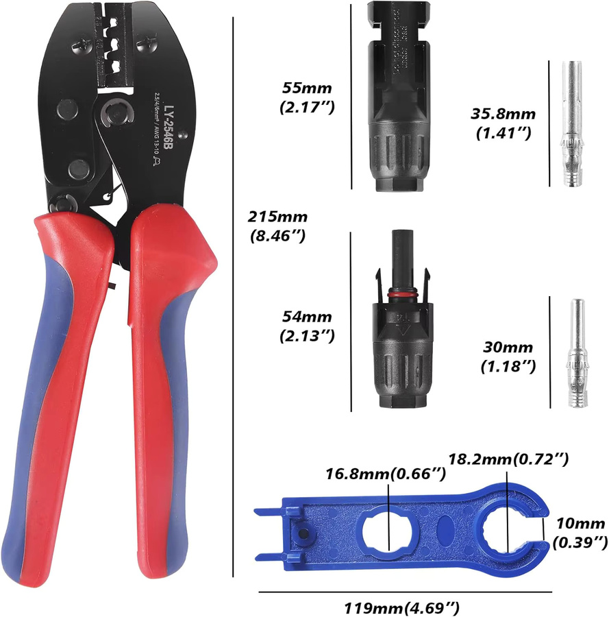 Sola Solar-Crimper-Werkzeugsatz mit 12 Paar Steckverbindern und 2 Schraubenschlüsseln für 14–10 AWG Solarpanel-Kabel in Multicolour - Bild 3