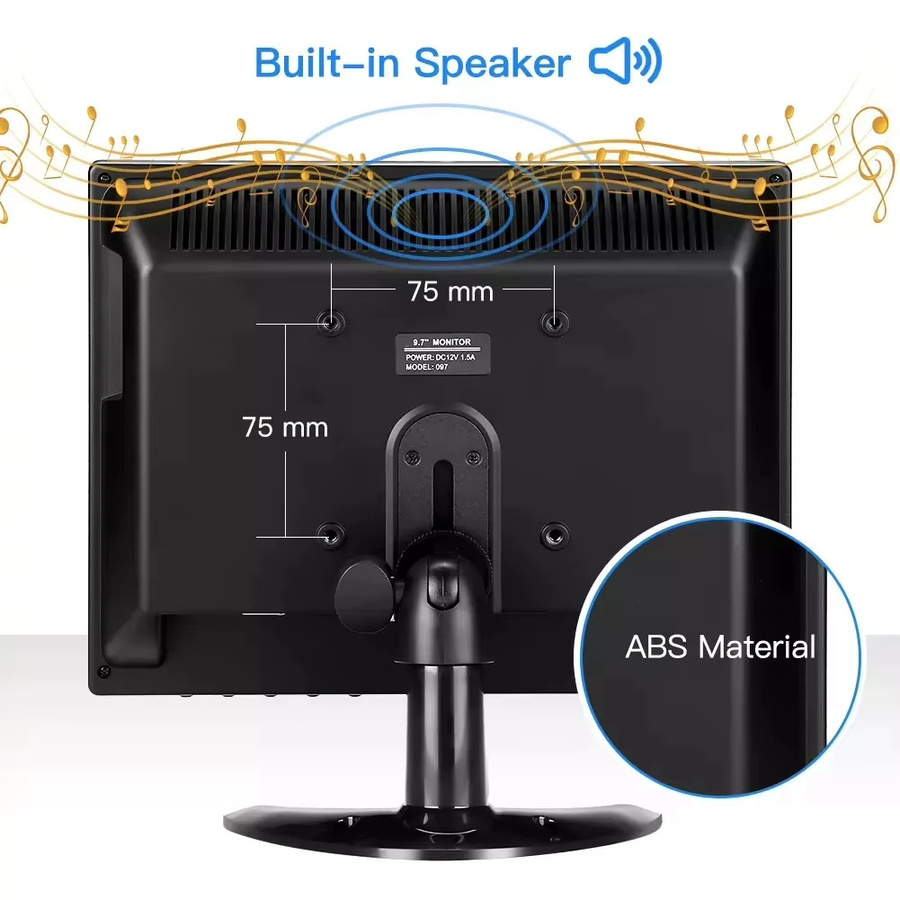 Eyoyo 10 Zoll Desktop-Monitor HD 1024x768 LCD-Display mit HDMI, VGA, BNC und AV-Anschluss in Schwarz für Videoüberwachung - Bild 4