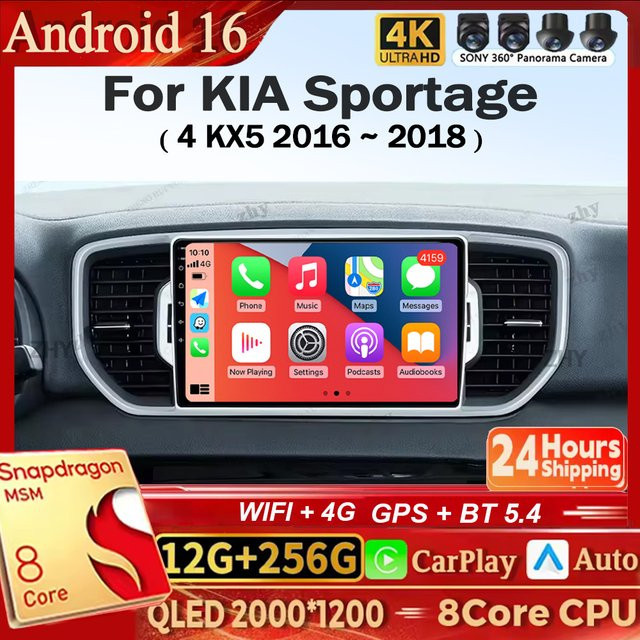 SOARCOMER Android Multimedia-Stereo-Player für KIA Sportage 4 KX5 mit QLED-Display, Carplay, Bluetooth, GPS, Wi-Fi und 4G in Schwarz - Bild 1