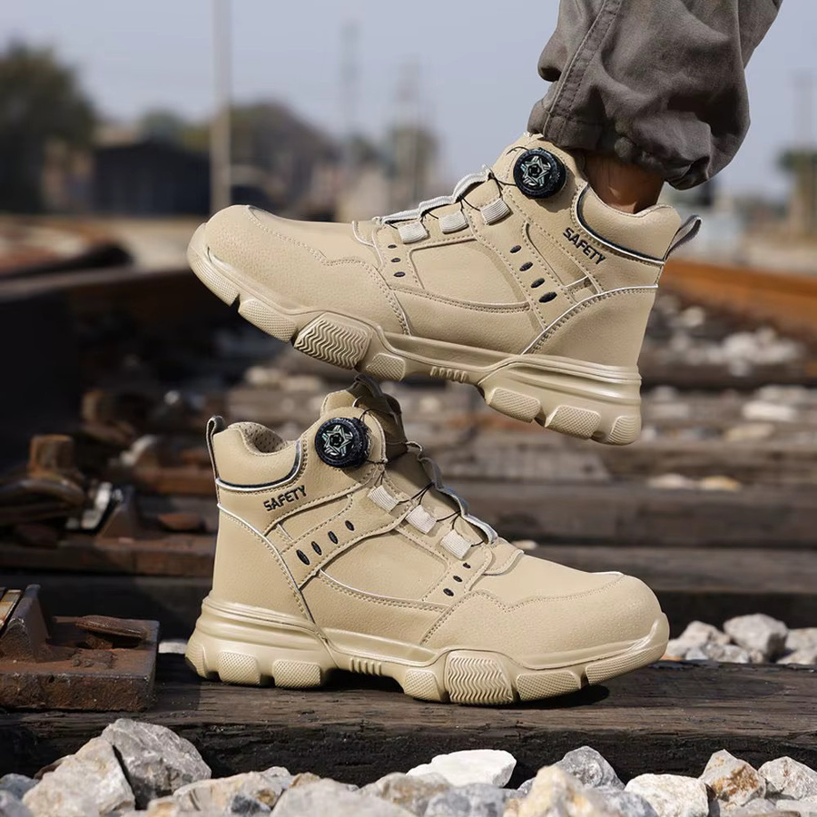 Manlegu Herren Sicherheitsstiefel in Beige mit Stahlkappe, wasserdicht und durchtrittsicher durch Kevlar-Zwischensohle mit Drehverschluss - Bild 3