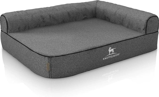 Knuffelwuff Eck Hundebett Marlie Orthopädisch aus Velours mit Memory Foam in Grau, B/T: 120 x 80 cm - Bild 1