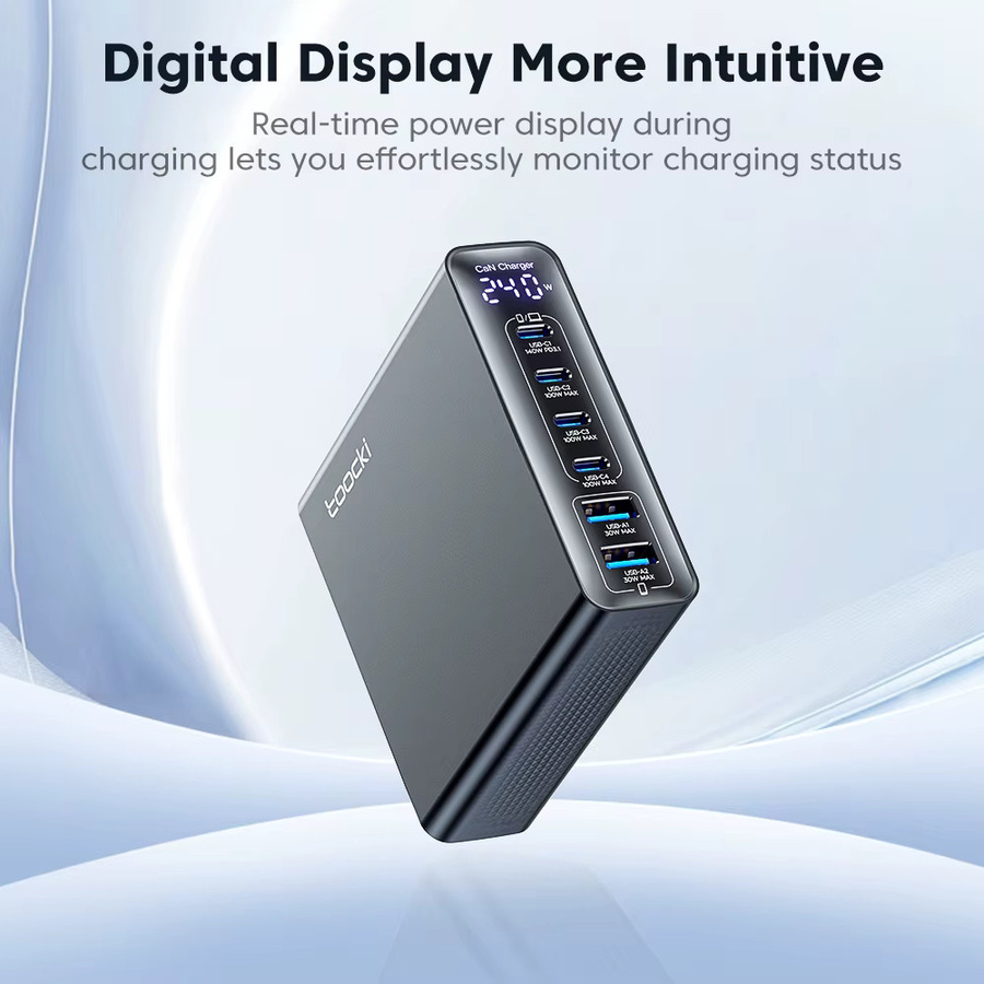 Toocki 240 W GaN Desktop-Ladegerät mit Digitalanzeige, PD3.1 140 W und PPS, USB-C Schnellladegerät für Laptop und Smartphone, Schwarz - Bild 4