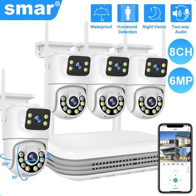 Kabelloses WiFi Sicherheitskamera-System mit 8CH NVR, 6MP Dual-Objektiv, KI-Menschenerkennung und Farbnachtsicht, IP66 Outdoor, Weiß - Bild 1
