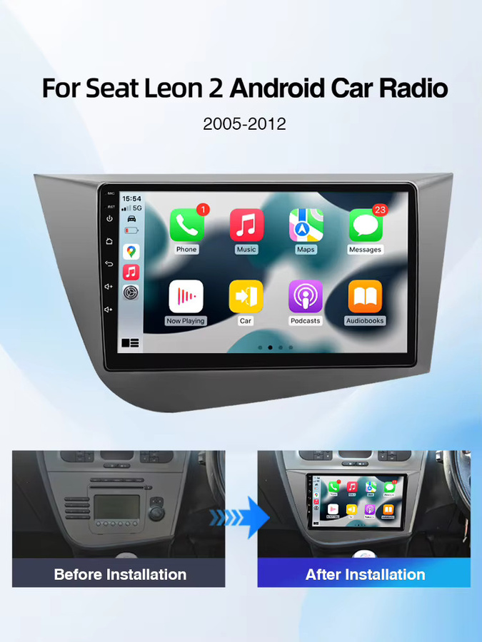 Grandnavi Android 14 Auto Radio für Seat Leon 2 MK2 2005-2012, 9 Zoll 2Din Stereo Kopf Einheit mit Wireless Carplay, Android Auto, GPS und WIFI in Schwarz - Bild 7