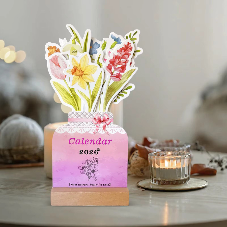 Bloomy Flower Kleiner Tischkalender 2026 Mini mit Holzsockel in Multicolor mit floralem Design - Bild 3