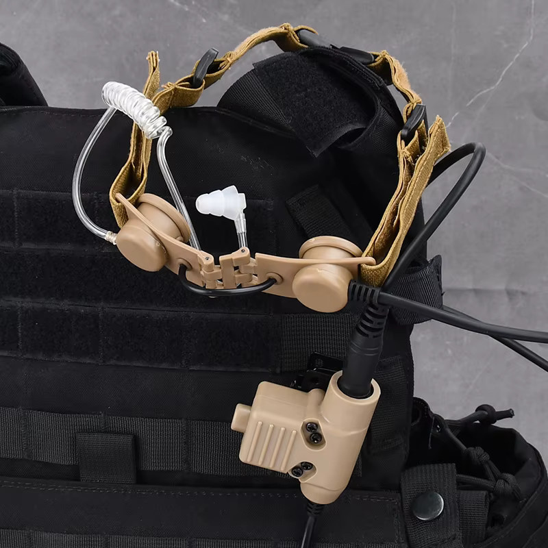 WADSN Taktisches Headset mit Kehlkopfmikrofon und Push-to-Talk PTT, NATO-Stecker, Farbe: Beige, kompatibel mit Kenwood und BAOFENG UV-5R UV-5X UV-82 - Bild 3