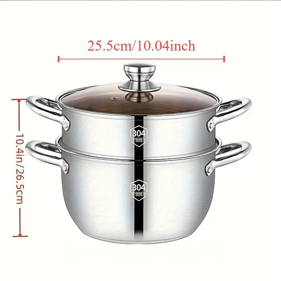 BAIJL Dampfgarer aus SUS304 Edelstahl in Silber, doppelschichtiger Verdickter Dampftopf für Mantou und Suppen - Bild 4