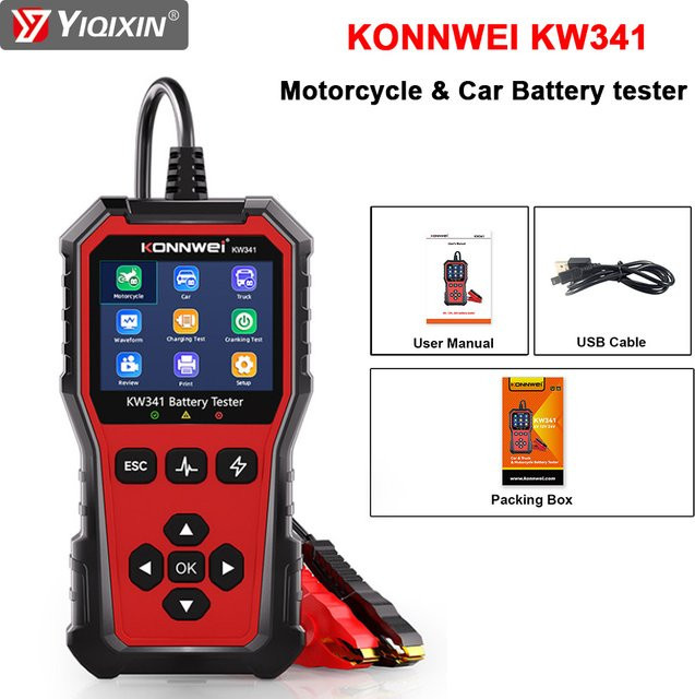 KONNWEI KW341 Batterietester für Auto, Motorrad und LKW mit Fehlerdatendruck und Startspannungstest für 6V, 12V und 24V - Bild 1