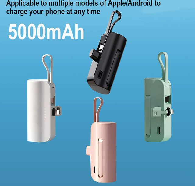 Noya raye Mini-Powerbank mit integriertem USB-C Kabel, 5000 mAh, Pink, kompatibel mit Android und iPhone - Bild 1