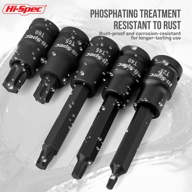 Hi-Spec Professioneller 1/2-Zoll Torx Steckschlüsselsatz mit Schlagschrauber-Adapter und Schraubendreher-Bits aus Chrome Vanadium Stahl in Schwarz - Bild 1