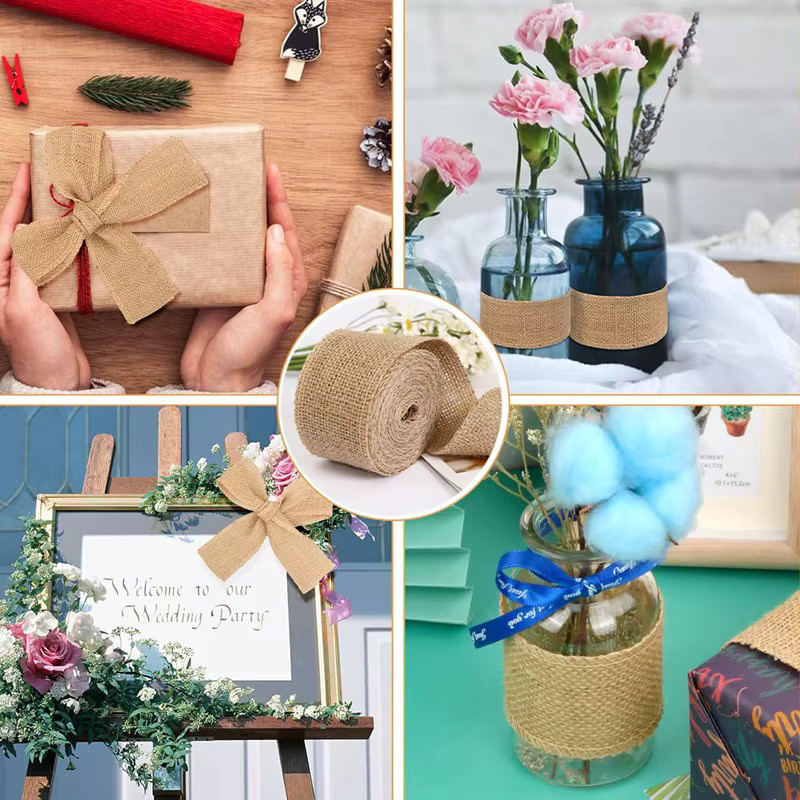 Natürliches Jute- und Leinenband in Beige für DIY-Dekorationen, 5m Rolle - Bild 4