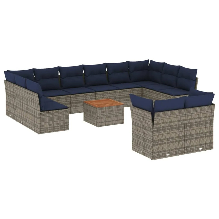 vidaXL 13-tlg Garten-Sofagarnitur aus Poly Rattan und Akazienholz in Grau mit Kissen - Bild 2