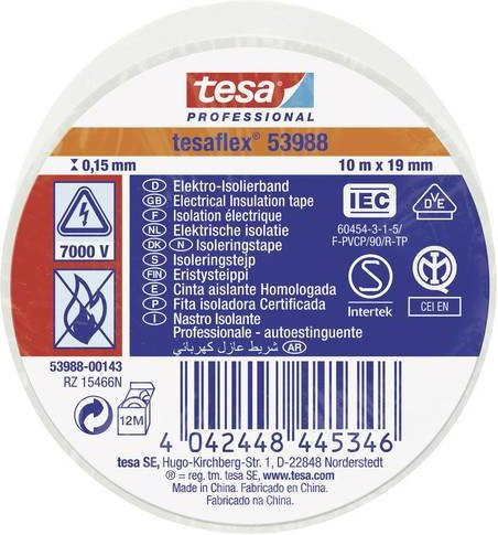 tesaflex IEC 53988-00143-00 Isolierband von tesa in Weiß, Breite: 19 mm, Länge: 10 m - Bild 1
