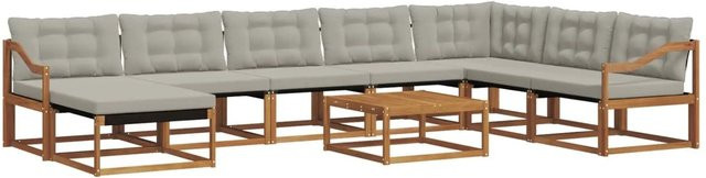 vidaXL Outdoor-Sofagarnitur 9-teilig aus Akazienholz mit Textilene und Kissen in Braun und Grau - Bild 1