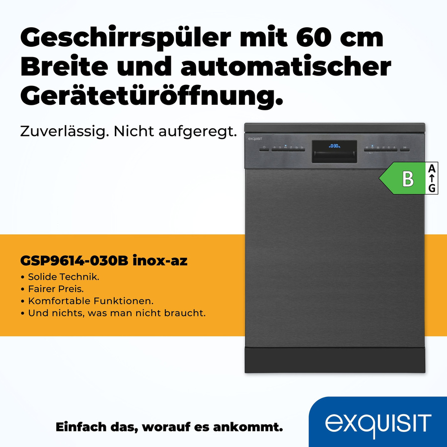Exquisit Geschirrspüler GSP9614-030B in Silber mit Besteckschublade, B/H/T: 59,8 x 84,5 x 60 cm - Bild 4