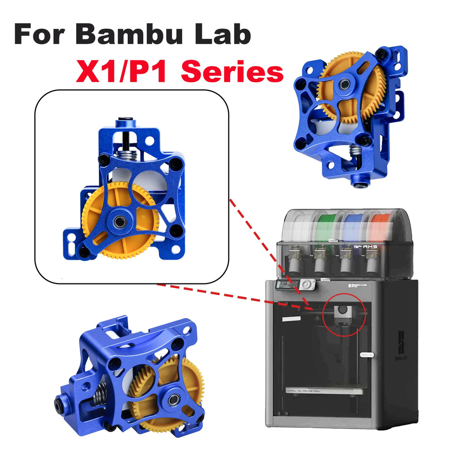 Bambu Lab Upgrade CNC-Metall-Extruder-Einheit aus gehärtetem Stahl für P1S P1P und X1 Serie in Blau - Bild 3