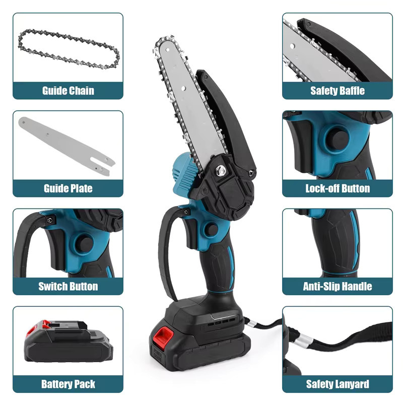 Bromose Mini-Kettensäge 6 Zoll in Blau mit 2 x 21V Akku und automatischer Ölschmierung - Bild 5