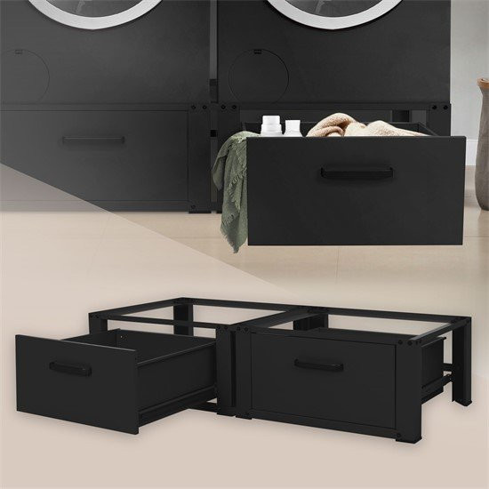ML-Design Doppel Waschmaschinen Untergestell mit Schublade, Schwarz, B/T/H: 128 x 53,5 x 31,5 cm - Bild 1