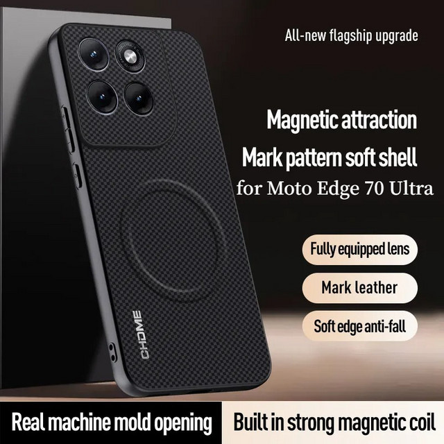 Magnetische Schutzhülle mit Business-Markenmuster für Motorola Moto Edge 70 Ultra Fusion+ 60 Pro 50 neo G77 G67 G86 G56 in Rot - Bild 1