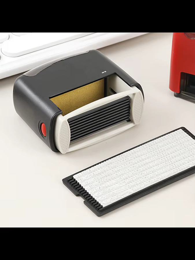 Qiilu Selbstfärbender Automatischer Druckstempel mit Buchstaben, Zahlen, Datum und Symbolen, nachfüllbar, Farbe: Schwarz, B: 58 mm, T: 22 mm - Bild 7