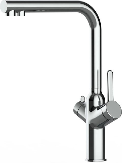 VIZIO 3-Wege Küchenarmatur mit 360 Grad schwenkbarem Auslauf und Filterwasserfunktion, Chrom, Silber - Bild 1