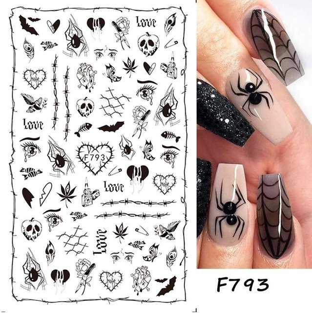 TianJinGeErLiShangMaoYouXianGongSi Nageldesign Aufkleber, Grün, Cartoon Schädel Geist, 3D Punk, Glänzend, Unisex - Bild 1