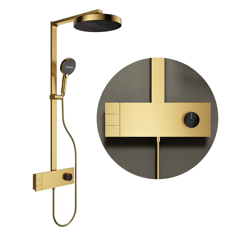 VGX Gold Badezimmer-Duschsystem aus Messing in Roségold mit Regenduschkopf und Duschmischer - Bild 3