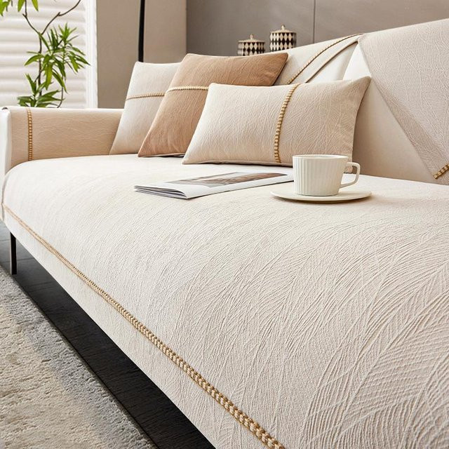 Rutschfester Chenille-Sofabezug von Your Warm Home in Beige, einfarbig und universell passend für dein Sofa, Breite: 240 cm - Bild 1